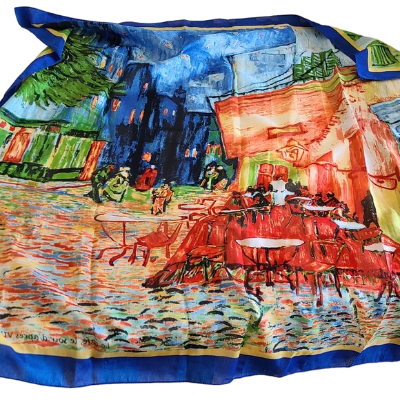 Van Gogh Silk scarf Square Wrap Colorful Classy Art Blue - Picture 1 of 3